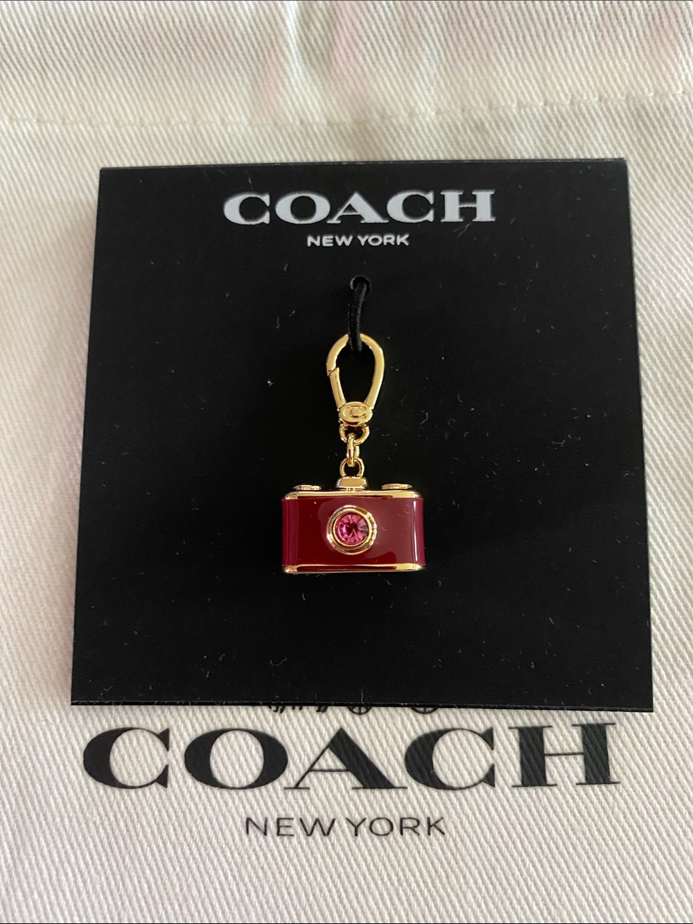 NWOT COACH Red Enamel Camera Charm with Gold Hardware